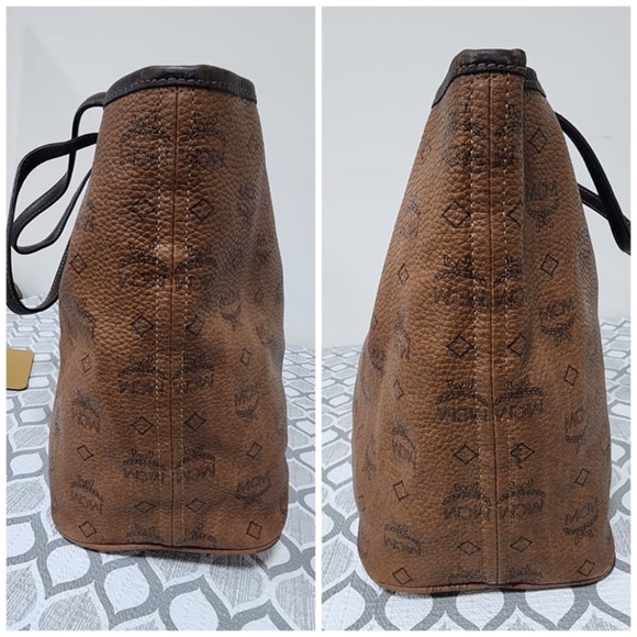 Authentic MCM Visetos Leather Tote Bag Brown/Black - Picture 11 of 15